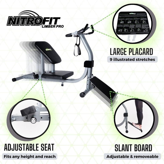 Limber Pro Stretch Machine, Lumbar & Leg Rehab, Adjustable Seat
