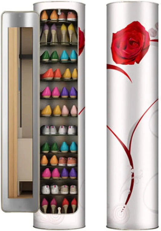 Large-capacity multi-layer rotating disinfection shoe cabinet with mirror + deodorizer