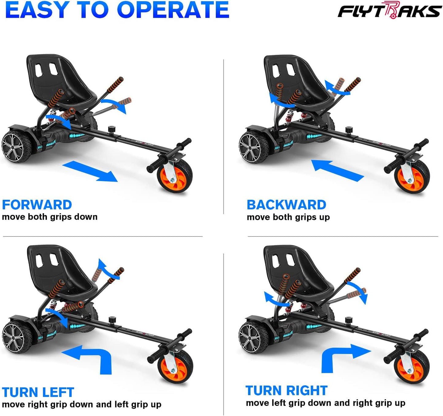 Hoverboard Go Kart with Rear Shock Absorption, Hoverboard Seat Attachment Accessory for 6" to 10" Hoverboard, Adjustable Frame Length & Off-Road Rubber Wheel (Not Including Hoverboard