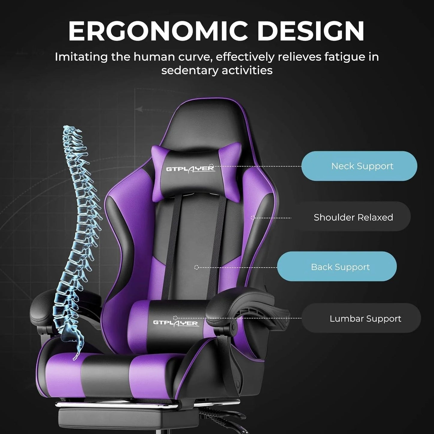 GTPLAYER Gaming Chair with Footrest and Lumbar Support Ergonomic Computer Chair with Headrest, 360 Swivel, Height Adjustable, White