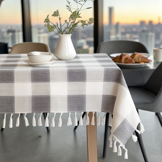 Vadic Boho Tassel Tablecloth - Jacquard Plaid Table Cover for Indoor/Outdoor - Dust-Proof Cotton-Blend Fabric - Decorative Table Overlay for Party & Brunch