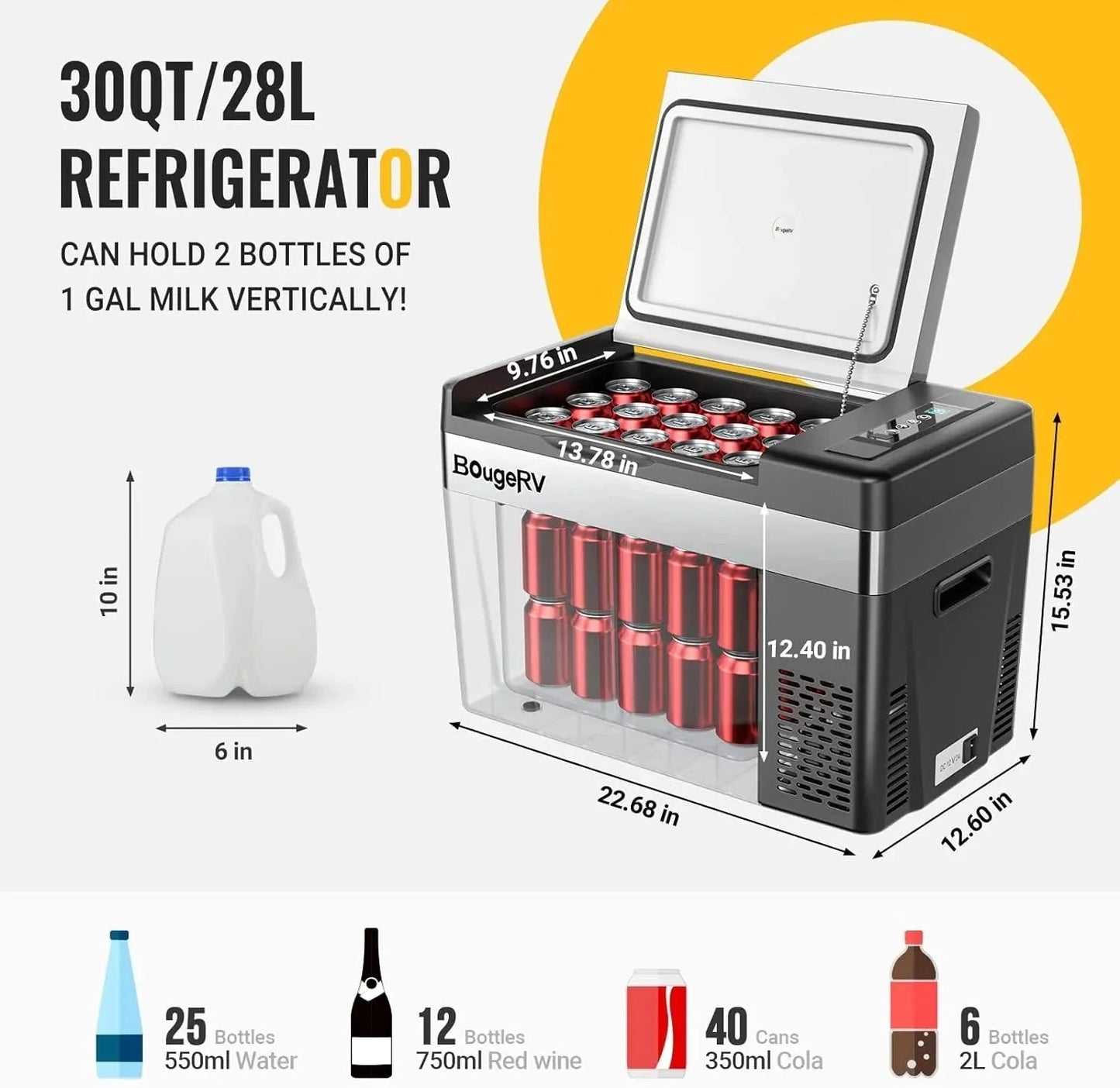 12 Volt Refrigerator 12V Car Fridge 23 Quart Portable Freezer Compressor Cooler 12/24V DC 110~240 Volt AC for Truck Van RV Camper SUV Travel Camping Road Trips Tailgating -7℉~50℉