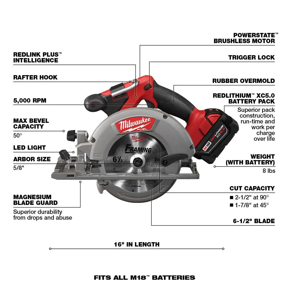 18V M18 FUEL Lithium Ion Brushless Cordless 7 Tool Combo Kit 5.0 Ah