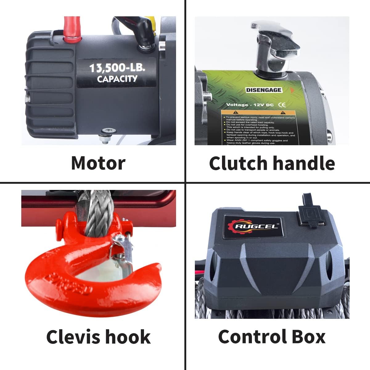 13500lb Waterproof Electric Red Synthetic Rope Winch with Hawse Fairlead, Wired Handle and 2 Wireless Remote (RED)