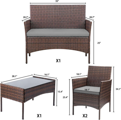 Homall 4 Pieces Outdoor Patio Furniture Sets Rattan Chair Wicker Set, Outdoor Indoor Use Backyard Porch Garden Poolside Balcony Furniture Sets Clearance (Brown and Beige)