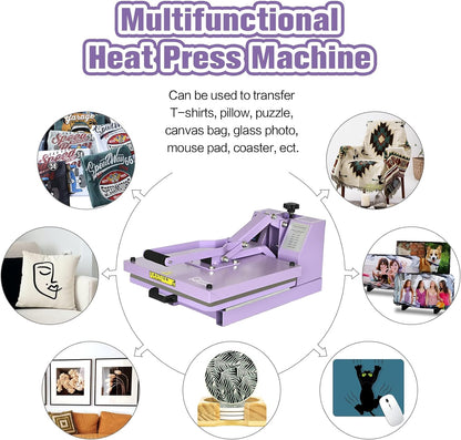 Heat Press 15x15 inch Industrial Quality Sublimation Heat Press, Slide Out Heat Transfer Machine for T-Shirt, Purple