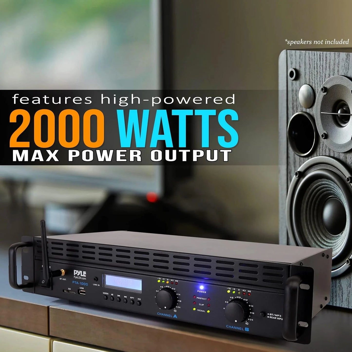 2-Channel Bluetooth Power Amplifier - 2000W Bridgeable Rack Mount Pro Audio Sound Wireless Home Stereo Receiver w/TRS XLR Input,LCD, Bridge Mode, Cooling Fan - Entertainment Speaker System