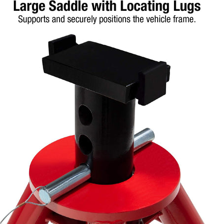 10-Ton Medium Height Pin Type Jack Stands, Pair, Red