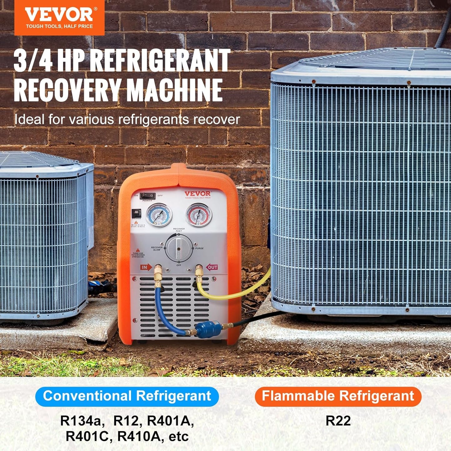 1 HP Refrigerant Recovery Machine - Dual Cylinder Portable AC Recovery Machine with High Pressure Protection 120V 60Hz Recovery Machine HVAC for Vapor Liquid Refrigerant, Car Air Conditioning