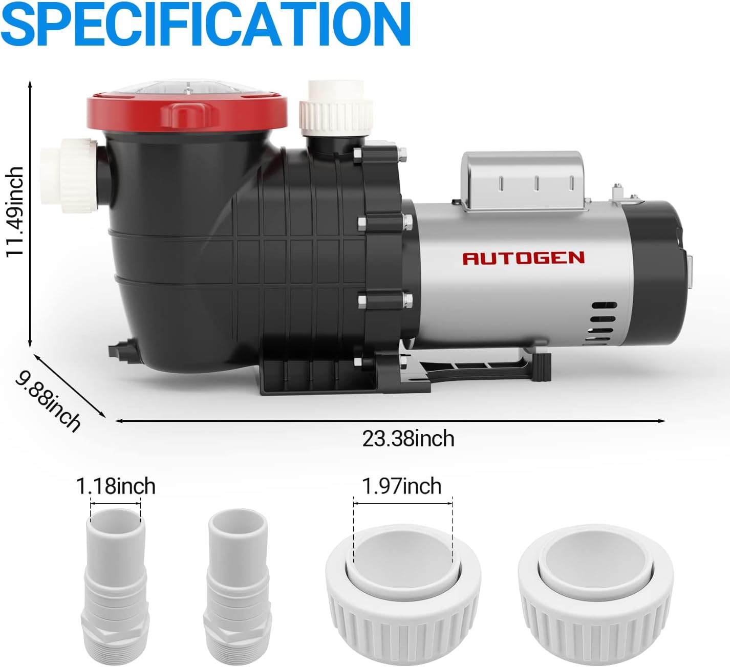 1.5 HP Pool Pump, 7500 GPH Swimming Pool Pump, 115V/230V Dual Voltage Pool Pump,1100 W Above Ground Pool Pump with Strainer Basket and Drain Plug