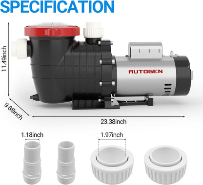 1.5 HP Pool Pump, 7500 GPH Swimming Pool Pump, 115V/230V Dual Voltage Pool Pump,1100 W Above Ground Pool Pump with Strainer Basket and Drain Plug