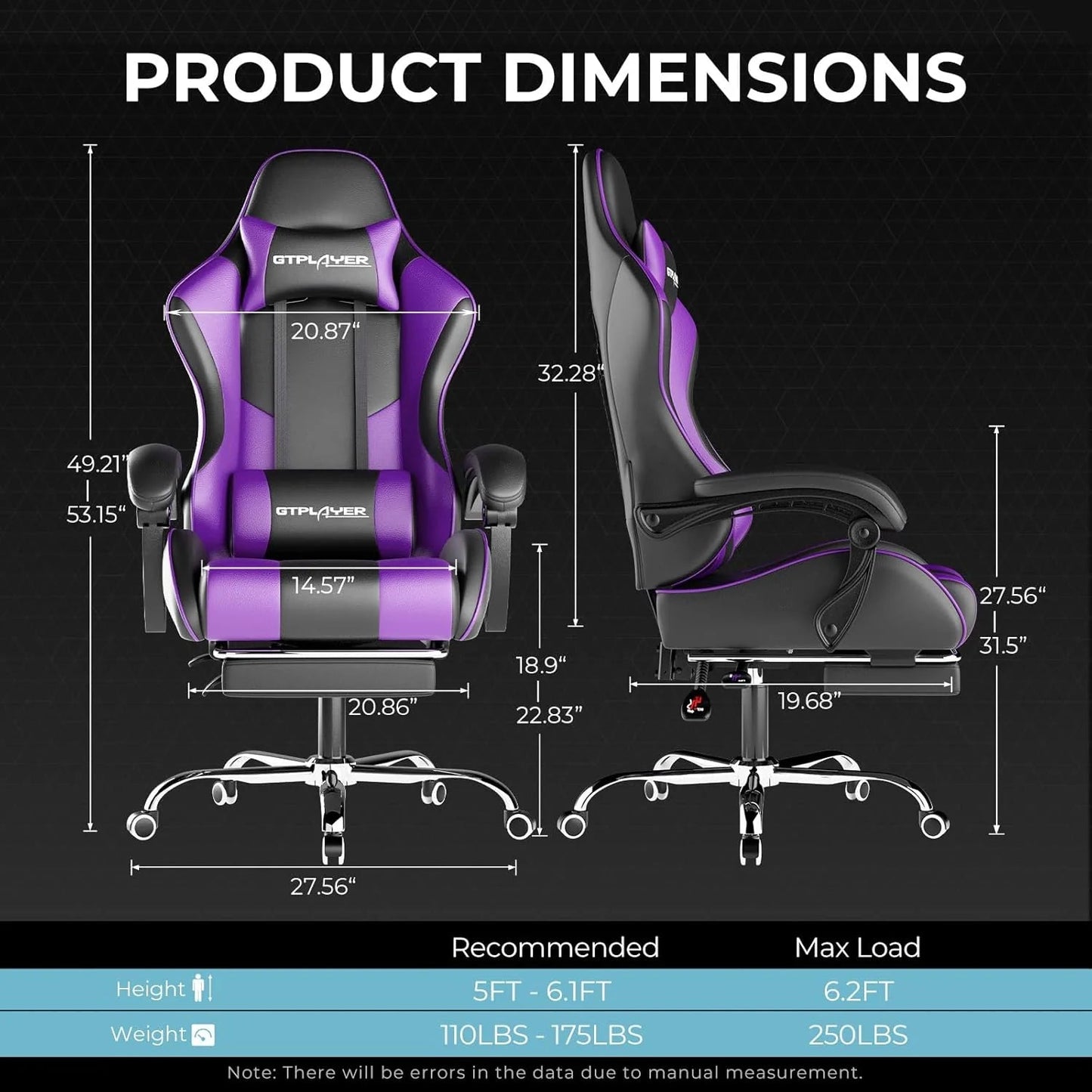 GTPLAYER Gaming Chair with Footrest and Lumbar Support Ergonomic Computer Chair with Headrest, 360 Swivel, Height Adjustable, White