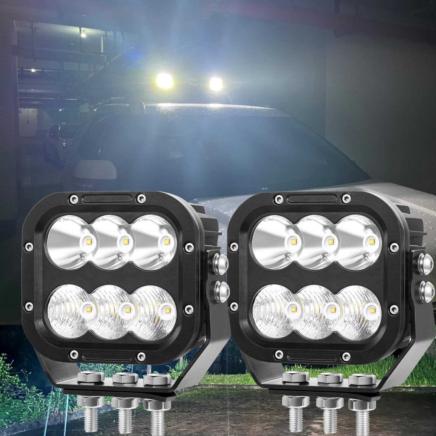 LED Off-road light, IP68 LED Off-road driving 5-inch LED tractor Working Light 120W 10000lm Assisted driving fog light Combination beam Heavy-duty car Boat ATV RV Pickup 12V 24V, a pair