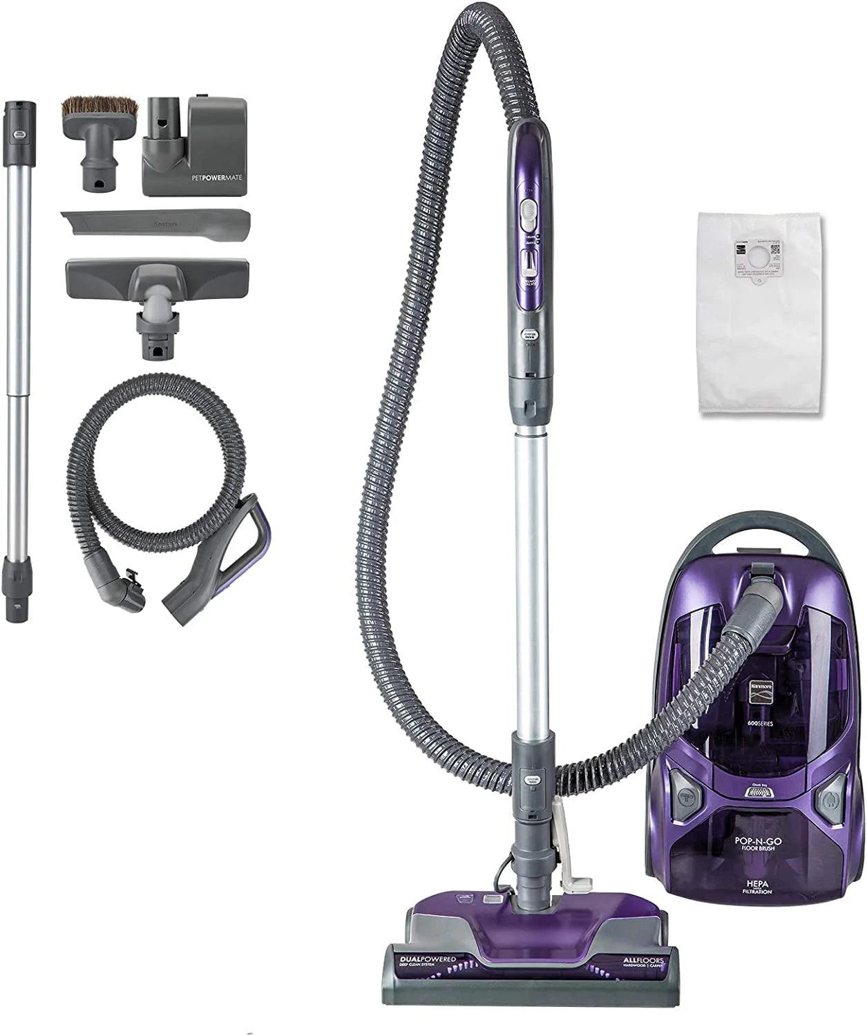 Kenmore Pet Friendly Lightweight Bagged Canister Vacuum Cleaner with Extended Telescoping Wand, HEPA, 2 Motors, Retractable Cord, and 4 Cleaning Tools