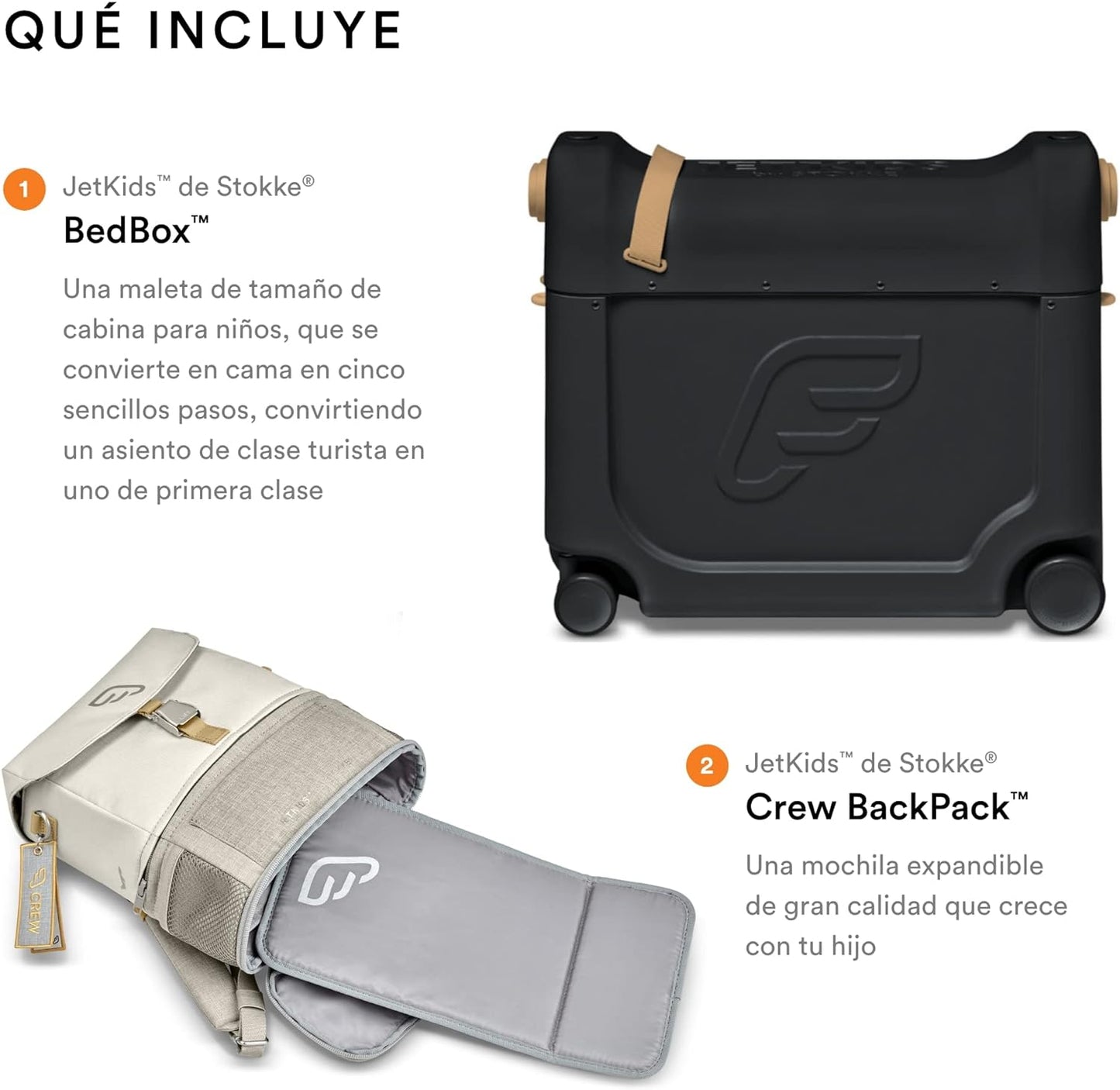 JetKids by Stokke Travel Bundle - Includes Kid's Ride-On Suitcase & In-Flight Bed + Crew BackPack - Best for Ages 3-7