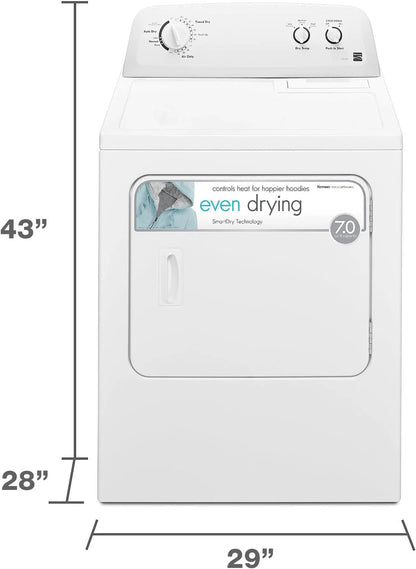 Kenmore 29′′ Front Load Electric Dryer with Wrinkle Guard and 7.0 Cubic Ft. Total Capacity, White