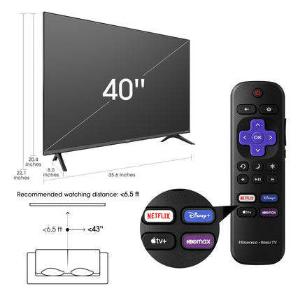 Hisense 40′′ FHD Roku Smart LED TV – 1080p, Motion Rate 120, Game Mode, DTS Sound
