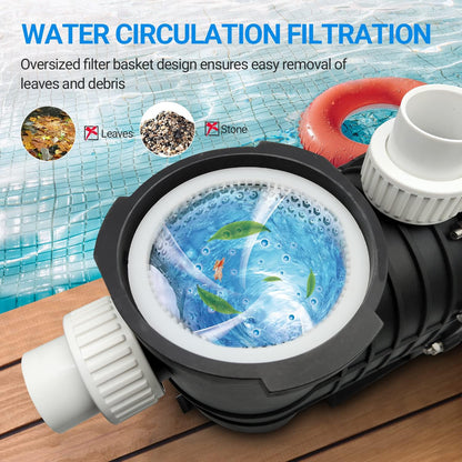 1.5 HP Pool Pump, 7500 GPH Swimming Pool Pump, 115V/230V Dual Voltage Pool Pump,1100 W Above Ground Pool Pump with Strainer Basket and Drain Plug