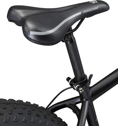 Malus Mens and Women Fat Tire Mountain Bike, 26-Inch Bicycle Wheels, 4-Inch Wide Knobby Tires, Steel Frame, 7 Speed Drivetrain, Shimano Rear Derailleur, Disc Brakes