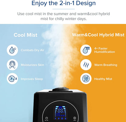 LEVOIT Humidifiers for Bedroom Large Room 6L Warm and Cool Mist for Families Plants with Built-in Humidity Sensor