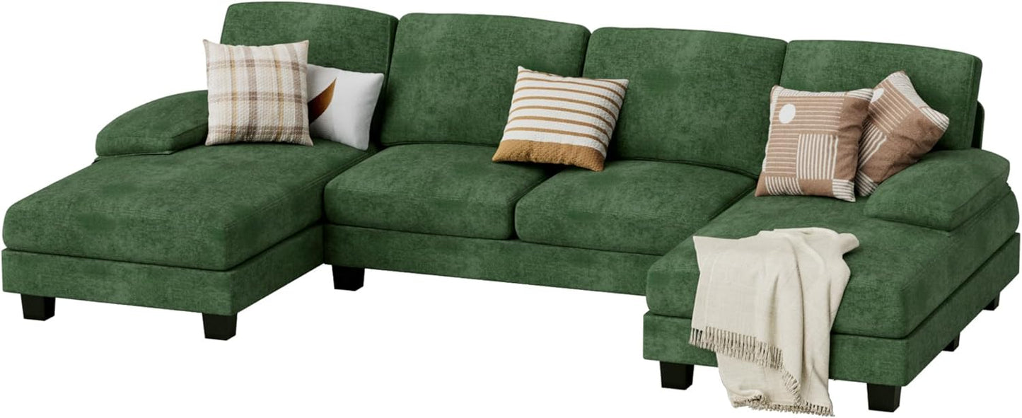 JUMMICO Sectional Couches for Living Room, U Shaped Couch with Chenille Fabric, 4 Seat Modern Sofa with Removable Pillows for Apartment and Small Space (Fabric, Grey)