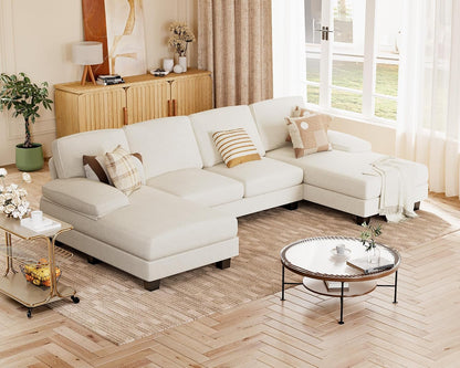 JUMMICO Sectional Couches for Living Room, U Shaped Couch with Chenille Fabric, 4 Seat Modern Sofa with Removable Pillows for Apartment and Small Space (Fabric, Grey)