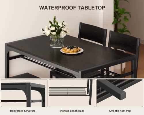 Gizoon Kitchen Table and 2 Chairs for 4 with Bench, 4 Piece Dining Table Set for Small Space