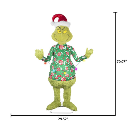 Life Size Animated Dr. Seuss Grinch in Ugly Christmas Sweater Décor, 5.8 ft