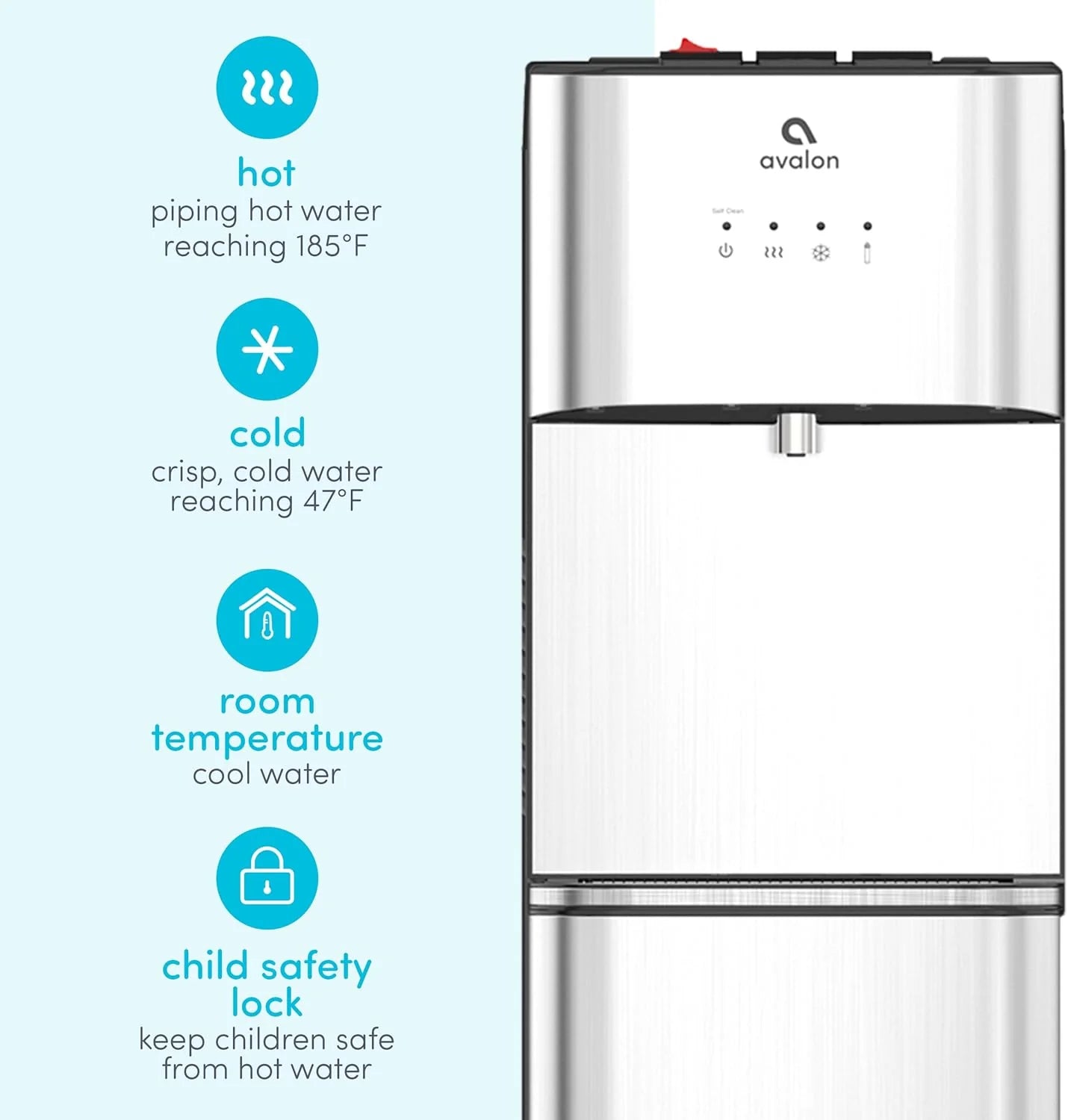 Limited Edition Self Cleaning Water Cooler Water Dispenser - 3 Temperature Settings - Hot, Cold & Room Water, Durable Stainless Steel Construction, Bottom Loading - UL Listed-Avalon