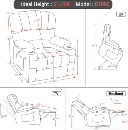 Heated Lift Recliner for Seniors with USB & Cup Holders