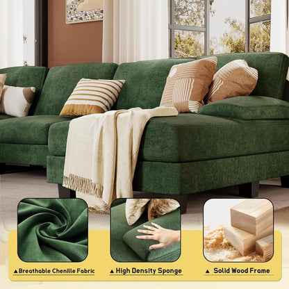 JUMMICO Sectional Couches for Living Room, U Shaped Couch with Chenille Fabric, 4 Seat Modern Sofa with Removable Pillows for Apartment and Small Space (Fabric, Grey)