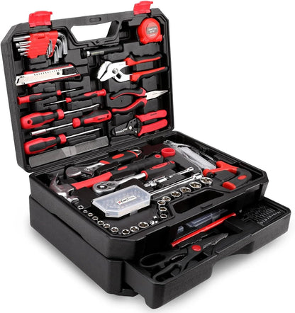 KINGTOOL Home Tool Set Kit - 286 PCS Home Auto Repair Tool Kit with Rolling Tool Box, Mechanic Tool Sets with 21V Max Cordless Power drill, Perfect for Homeowner, Diyer, Handyman