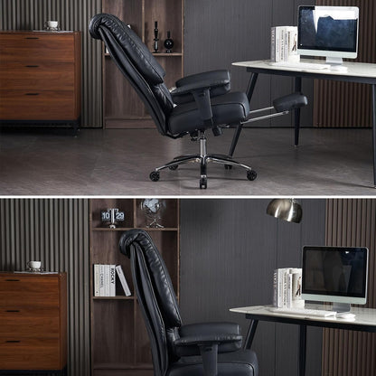 Large Tall Office Chair 400 lbs Wide Seat, Leather High Back Executive Office Chair with Footrest, Ergonomic Office Chair Lumbar Support to Relieve Lower Back Pain (Beige)