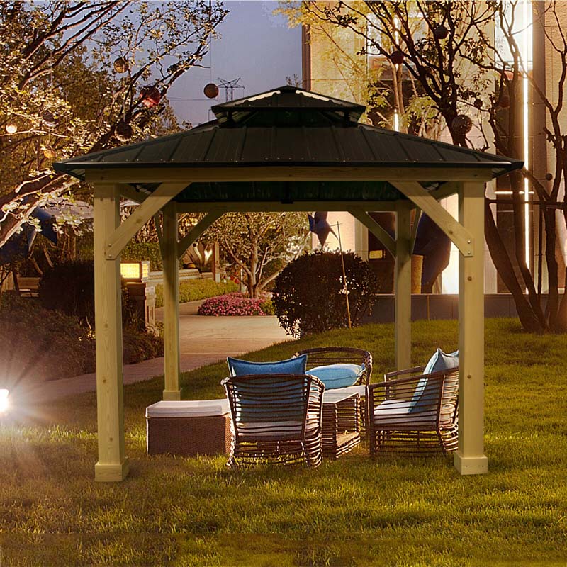 10 X 10 Ft Outdoor Patio Hardtop Gazebo With Wood Frame Amp 2 Tier Metal Roof All Weather Gazebo Pergolas Shelter