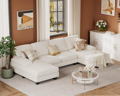 JUMMICO Sectional Couches for Living Room, U Shaped Couch with Chenille Fabric, 4 Seat Modern Sofa with Removable Pillows for Apartment and Small Space (Fabric, Grey)
