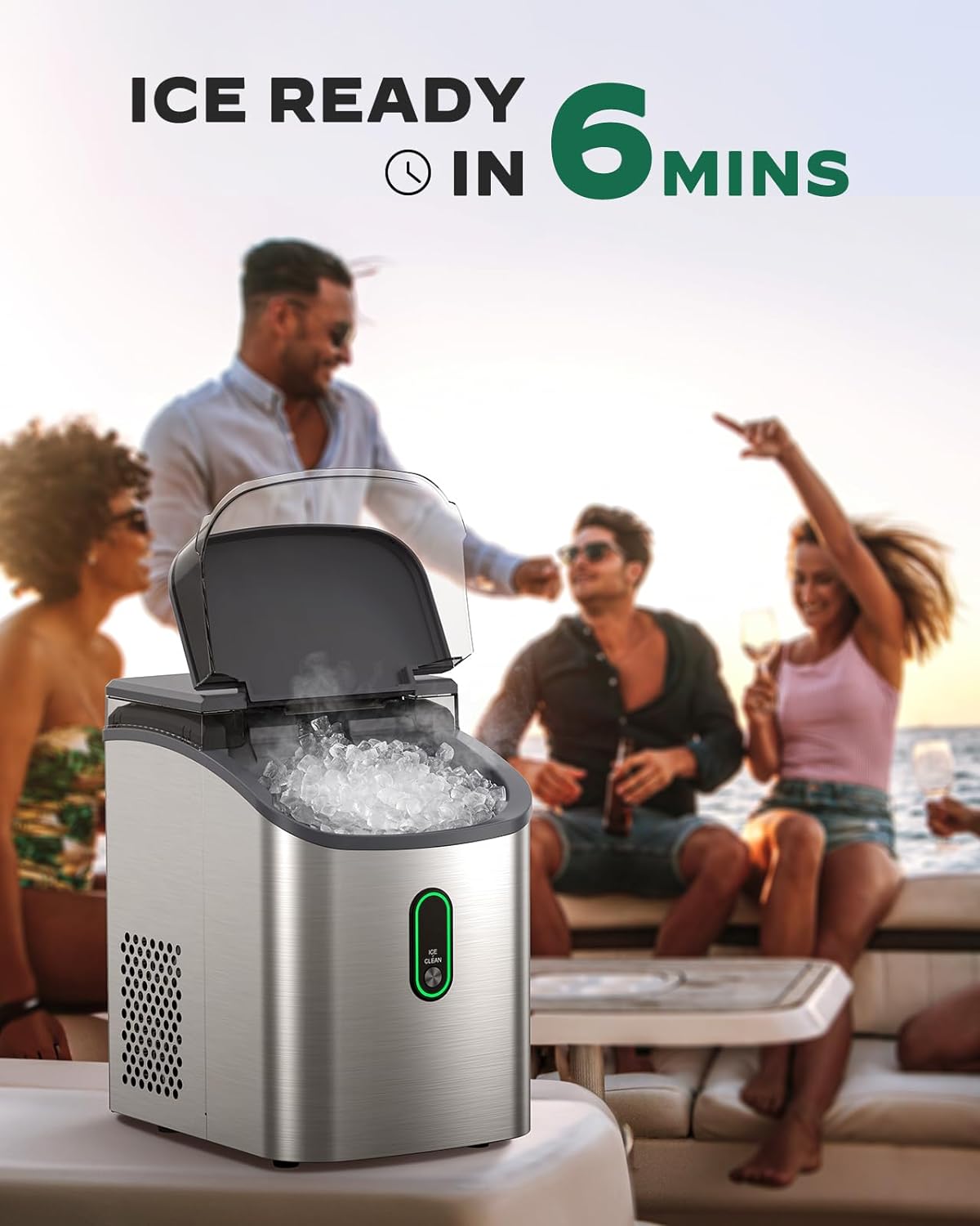 Ice Maker Countertop, Pebble Ice Maker with Soft Chewable Ice, One-Click Operation Ice Machine with Self-Cleaning, 33lbs/24H for Home,Kitchen,Office