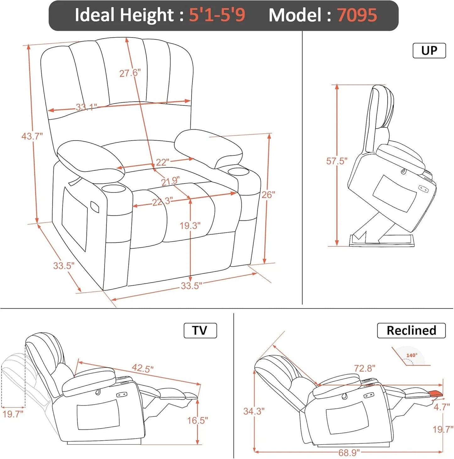 Heated Lift Recliner for Seniors with USB & Cup Holders
