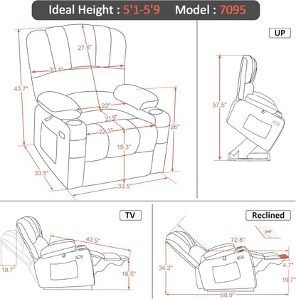 Heated Lift Recliner for Seniors with USB & Cup Holders