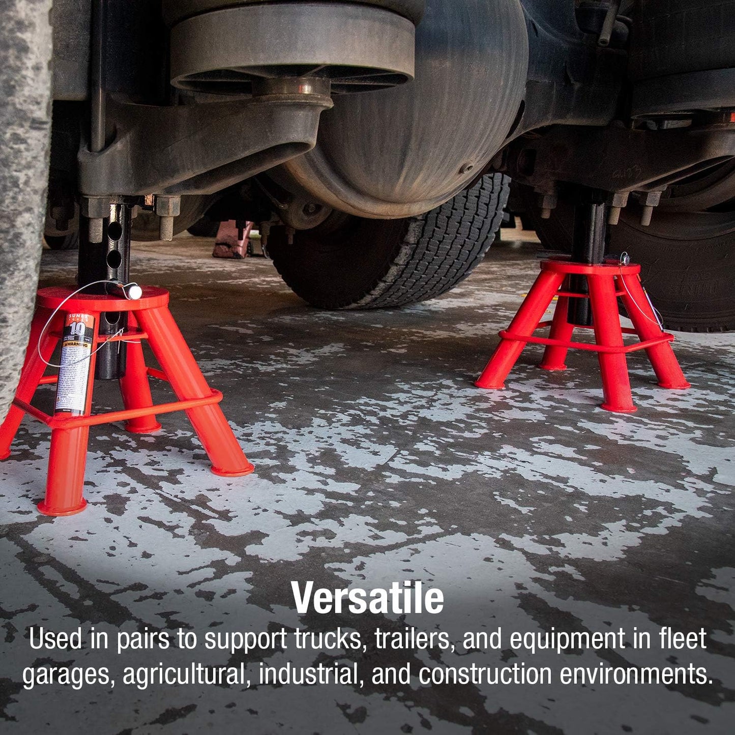 10-Ton Medium Height Pin Type Jack Stands, Pair, Red