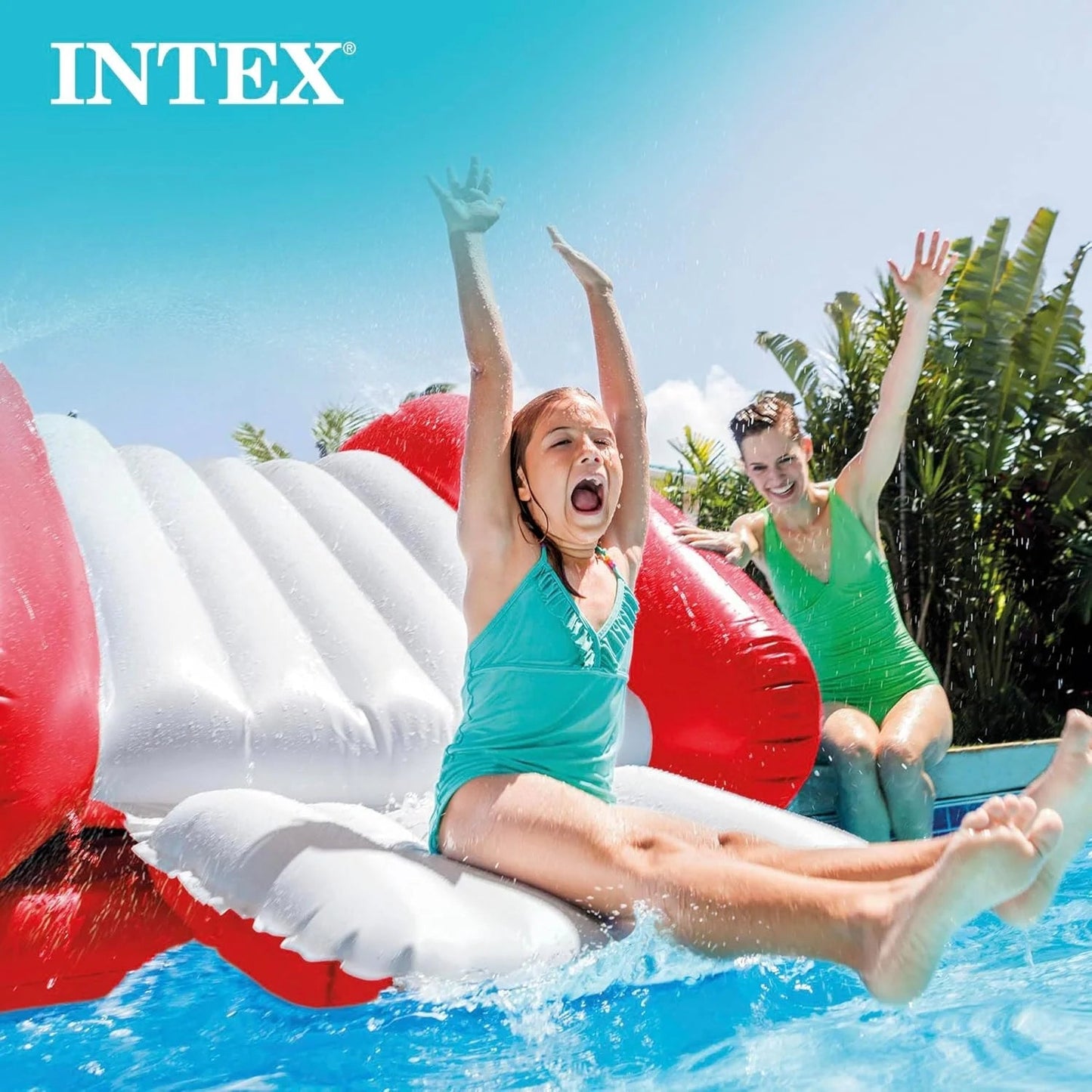 Intex Kool Splash Inflatable Water Slide Swimming Pool Play Center with Built in Sprayers for Kids and Adults, Ages 6 and Up, Blue