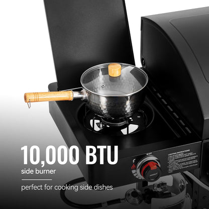 2-Burner Gas & Charcoal Combo Grill with Smoker & Side Burner, 34,000 BTU, 1020 Sq In, Black