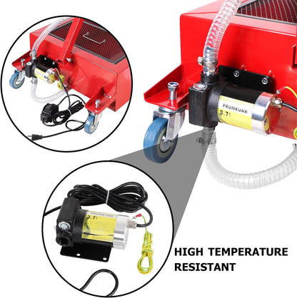 20 Gallon Low Profile Roll Around Oil Drain Pan with 110V Electric Pump 8 Feet Hose for Trucks Cars SUVS Red