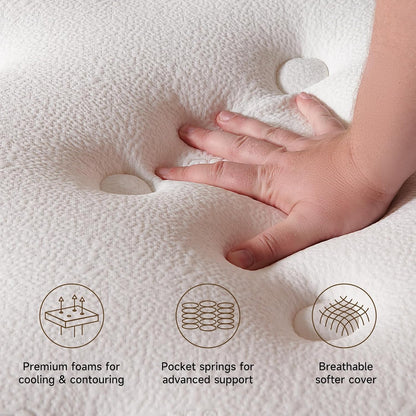 14-inch queen-size hybrid mattress with cooling gel memory foam and zoned pocket springs