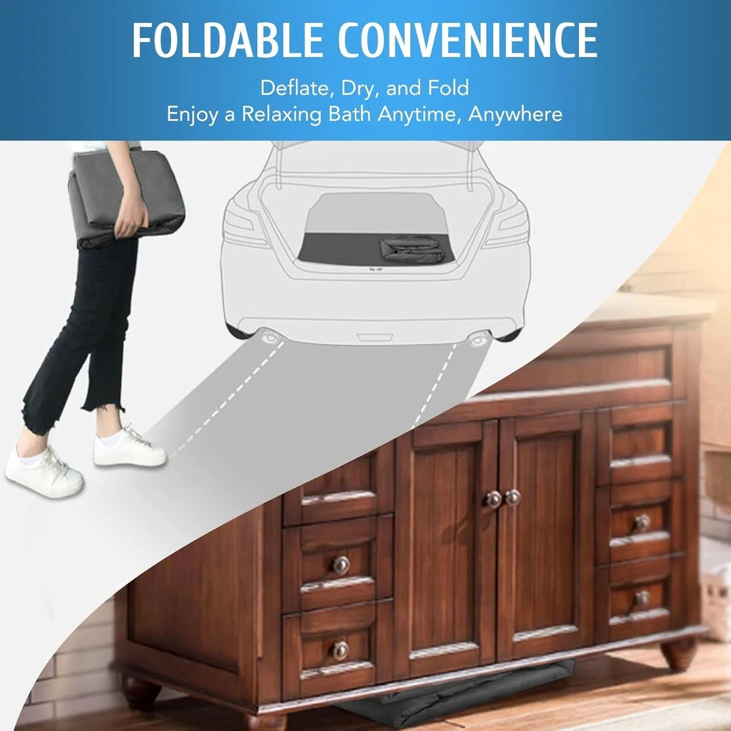 Inflatable Adult Bath Tub, Free-Standing Blow Up Bathtub with Foldable Portable Feature for Adult Spa with Electric Air Pump (High-Density PVC)