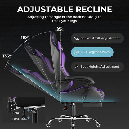 GTPLAYER Gaming Chair with Footrest and Lumbar Support – Ergonomic Computer Chair with Headrest, 360° Swivel, Height Adjustable, White