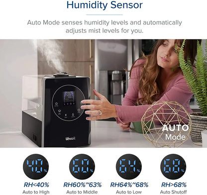 Humidifiers for Bedroom Large Room 6L Warm and Cool Mist for Families Plants with Built-in Humidity Sensor