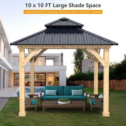 10 X 10 Ft Outdoor Patio Hardtop Gazebo With Wood Frame Amp 2 Tier Metal Roof All Weather Gazebo Pergolas Shelter