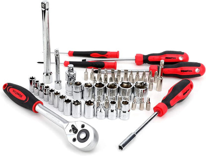 KINGTOOL Home Tool Set Kit - 286 PCS Home Auto Repair Tool Kit with Rolling Tool Box, Mechanic Tool Sets with 21V Max Cordless Power drill, Perfect for Homeowner, Diyer, Handyman