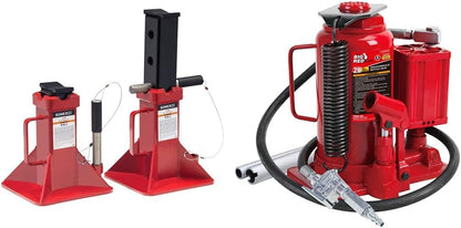 10-Ton Medium Height Pin Type Jack Stands, Pair, Red