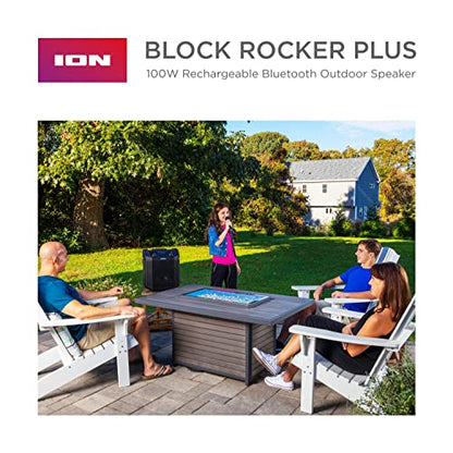 ION Audio Block Rocker Plus – Portable Bluetooth Speaker 100W W/Battery, Karaoke Microphone, AM FM Radio, Wheels & Telescopic Handle and USB Charging
